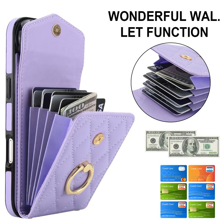 For iPhone Air Rhombic Texture Card Bag Phone Case with Long Lanyard