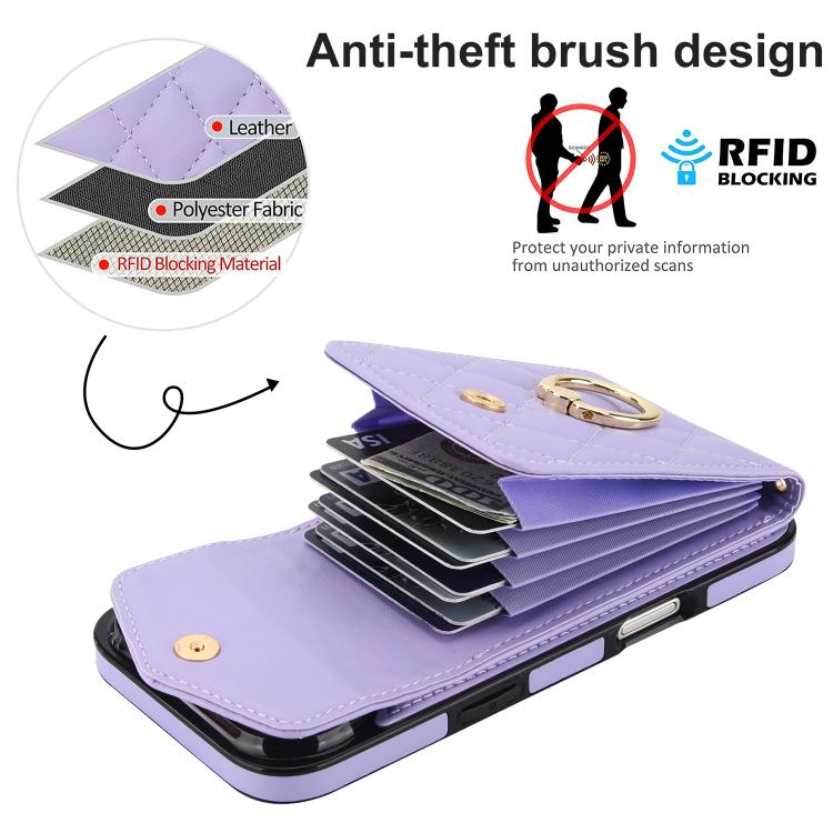 For iPhone Air Rhombic Texture Card Bag Phone Case with Long Lanyard