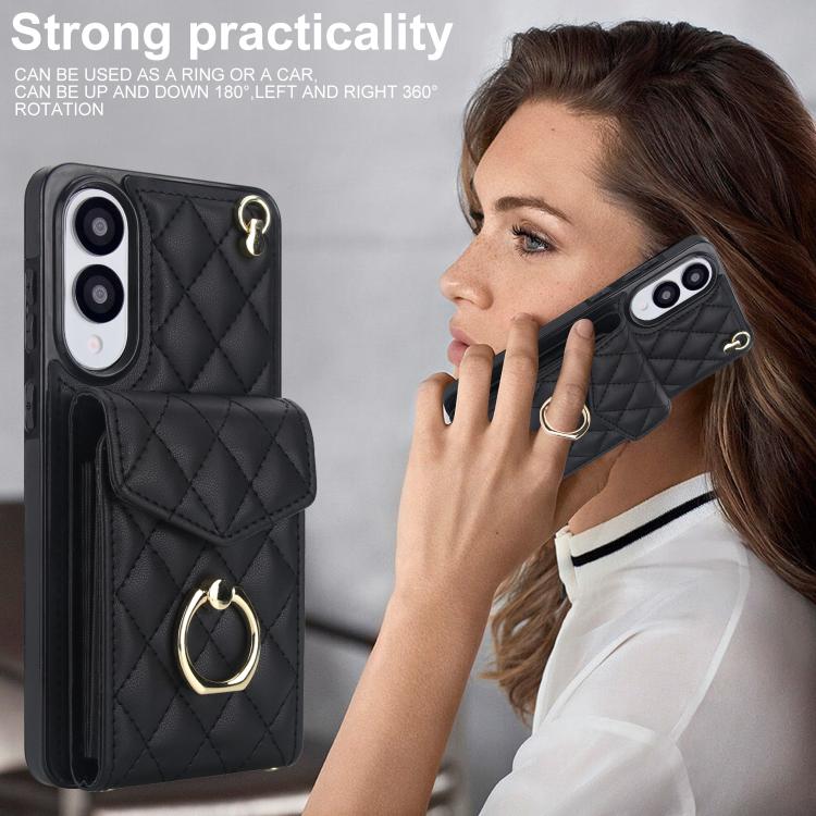 For Samsung Galaxy S25 Edge 5G Rhombic Texture Card Bag Phone Case with Long Lanyard