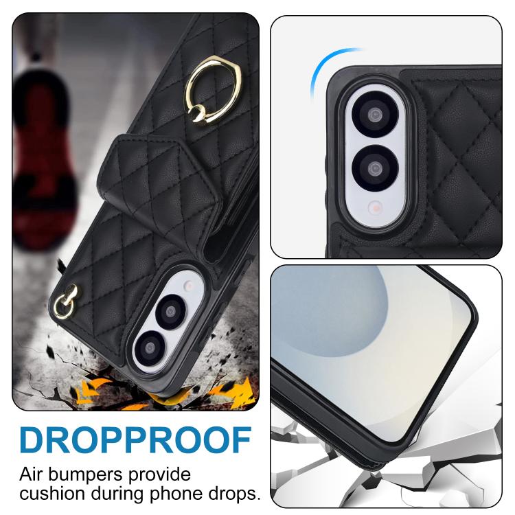 For Samsung Galaxy S25 Edge 5G Rhombic Texture Card Bag Phone Case with Long Lanyard