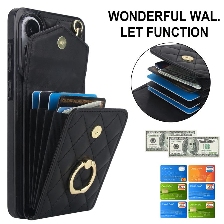 For Samsung Galaxy S25 Edge 5G Rhombic Texture Card Bag Phone Case with Long Lanyard