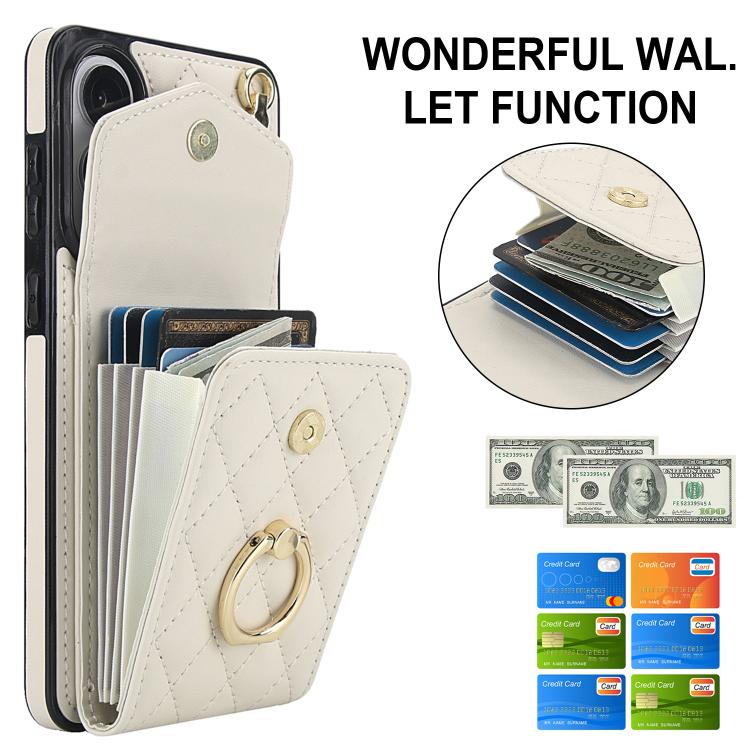 For Samsung Galaxy S25 Edge 5G Rhombic Texture Card Bag Phone Case with Long Lanyard