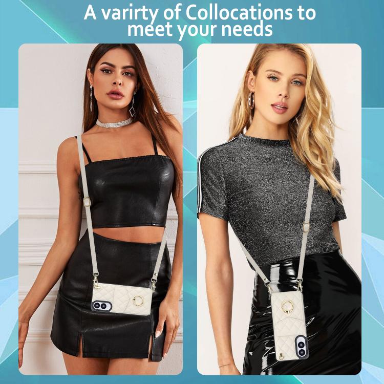 For Samsung Galaxy S25 Edge 5G Rhombic Texture Card Bag Phone Case with Long Lanyard