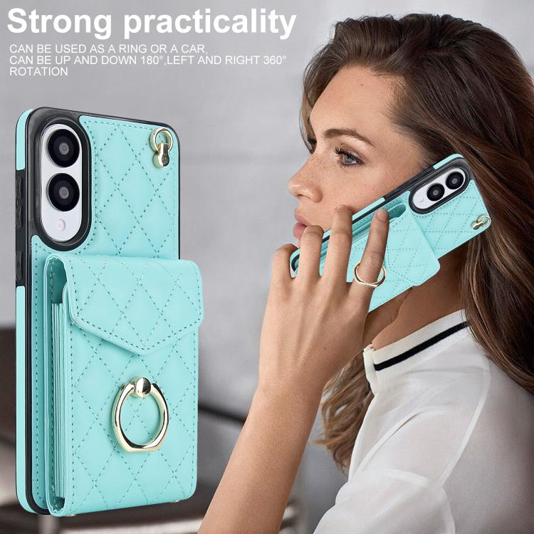 For Samsung Galaxy S25 Edge 5G Rhombic Texture Card Bag Phone Case with Long Lanyard