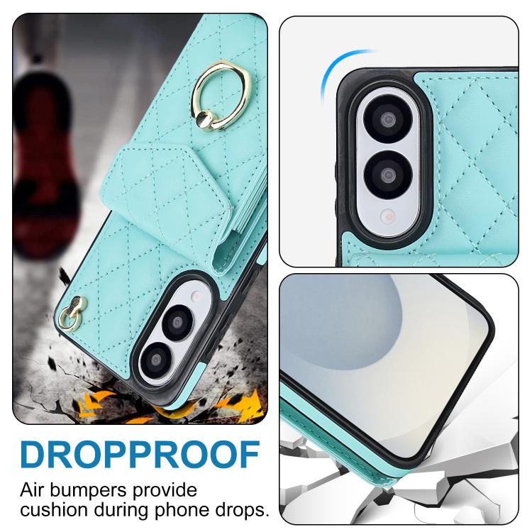 For Samsung Galaxy S25 Edge 5G Rhombic Texture Card Bag Phone Case with Long Lanyard