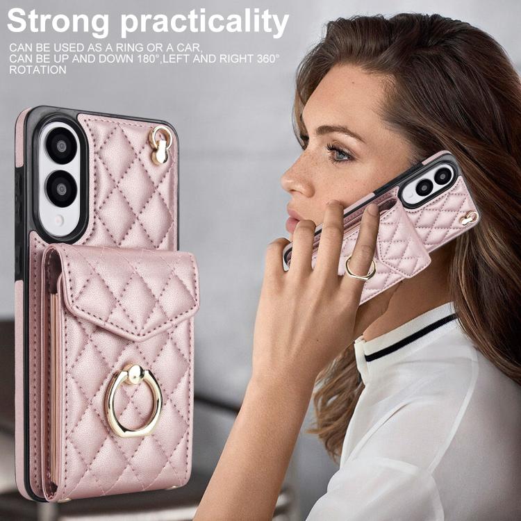 For Samsung Galaxy S25 Edge 5G Rhombic Texture Card Bag Phone Case with Long Lanyard
