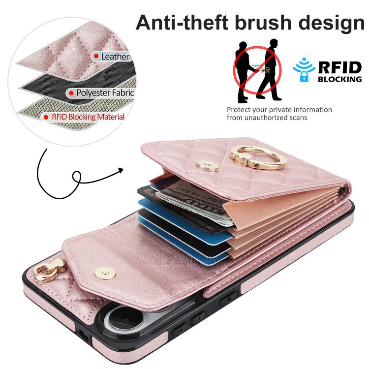 For Samsung Galaxy S25 Edge 5G Rhombic Texture Card Bag Phone Case with Long Lanyard