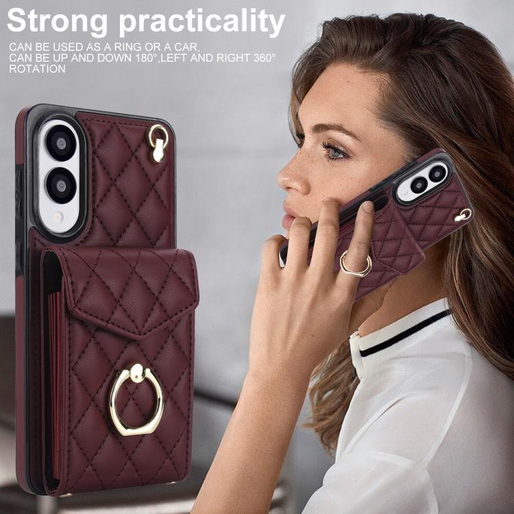 For Samsung Galaxy S25 Edge 5G Rhombic Texture Card Bag Phone Case with Long Lanyard