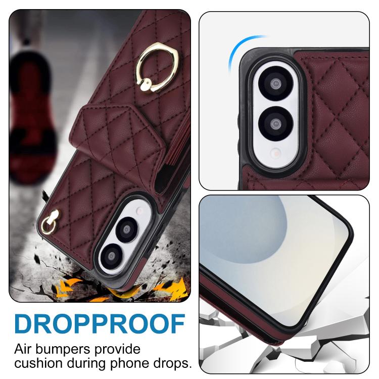 For Samsung Galaxy S25 Edge 5G Rhombic Texture Card Bag Phone Case with Long Lanyard