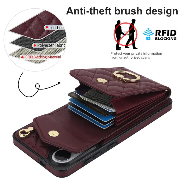 For Samsung Galaxy S25 Edge 5G Rhombic Texture Card Bag Phone Case with Long Lanyard