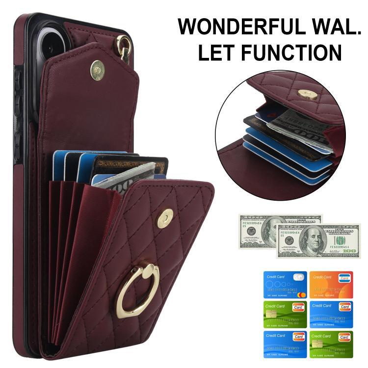 For Samsung Galaxy S25 Edge 5G Rhombic Texture Card Bag Phone Case with Long Lanyard