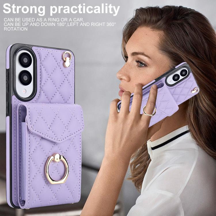For Samsung Galaxy S25 Edge 5G Rhombic Texture Card Bag Phone Case with Long Lanyard
