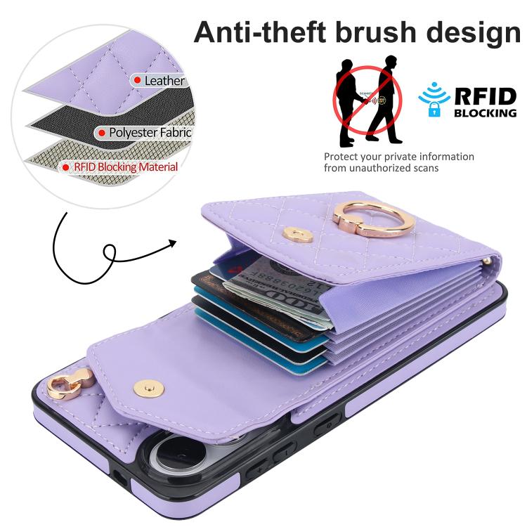 For Samsung Galaxy S25 Edge 5G Rhombic Texture Card Bag Phone Case with Long Lanyard