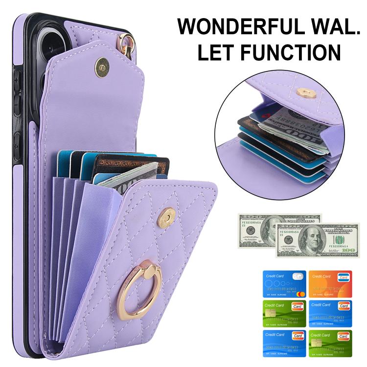 For Samsung Galaxy S25 Edge 5G Rhombic Texture Card Bag Phone Case with Long Lanyard
