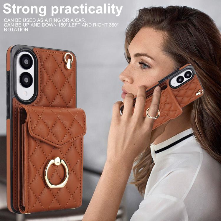 For Samsung Galaxy S25 Edge 5G Rhombic Texture Card Bag Phone Case with Long Lanyard