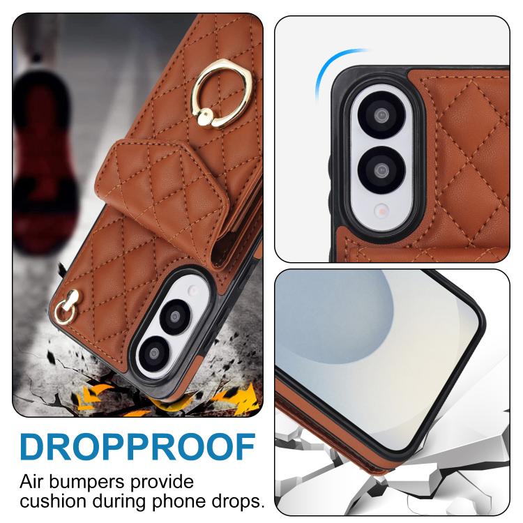 For Samsung Galaxy S25 Edge 5G Rhombic Texture Card Bag Phone Case with Long Lanyard