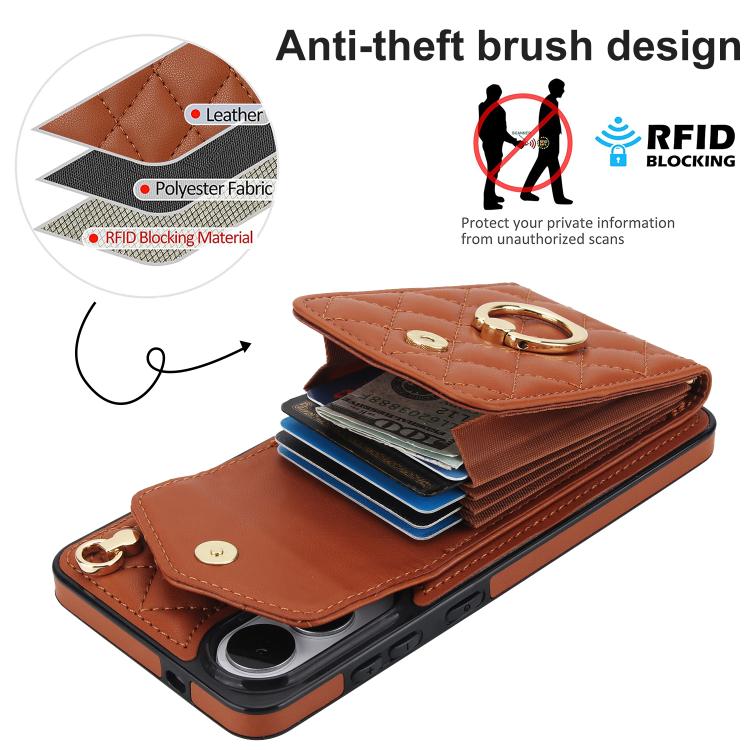 For Samsung Galaxy S25 Edge 5G Rhombic Texture Card Bag Phone Case with Long Lanyard