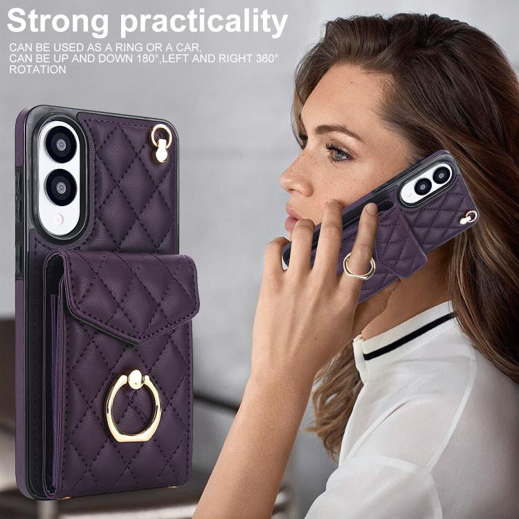 For Samsung Galaxy S25 Edge 5G Rhombic Texture Card Bag Phone Case with Long Lanyard