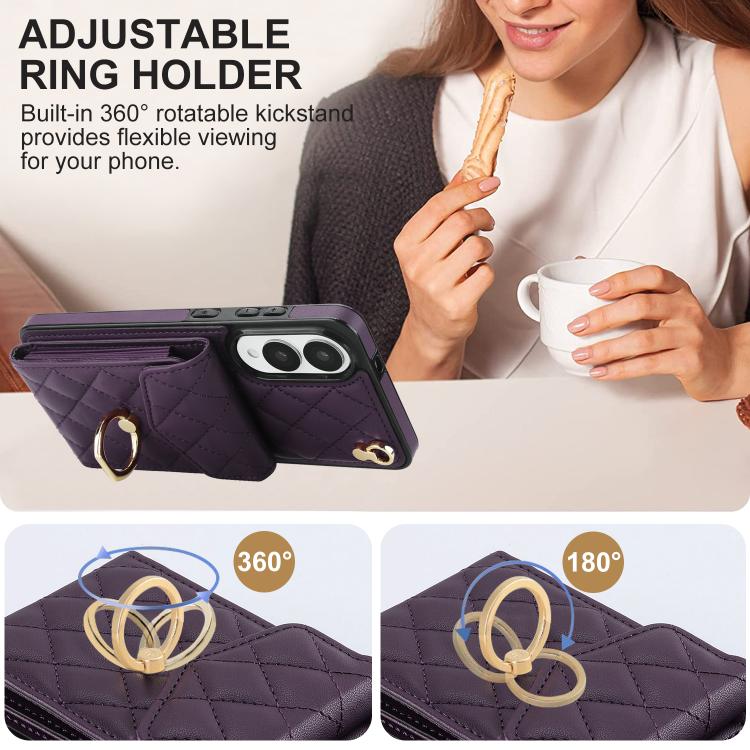 For Samsung Galaxy S25 Edge 5G Rhombic Texture Card Bag Phone Case with Long Lanyard