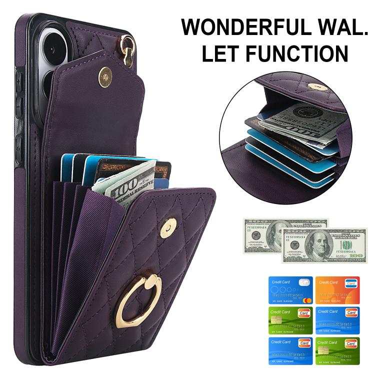 For Samsung Galaxy S25 Edge 5G Rhombic Texture Card Bag Phone Case with Long Lanyard