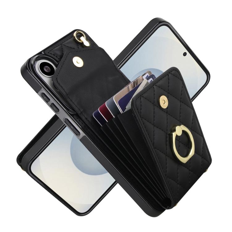 For Samsung Galaxy S26+ 5G Rhombic Texture Card Bag Phone Case with Long Lanyard
