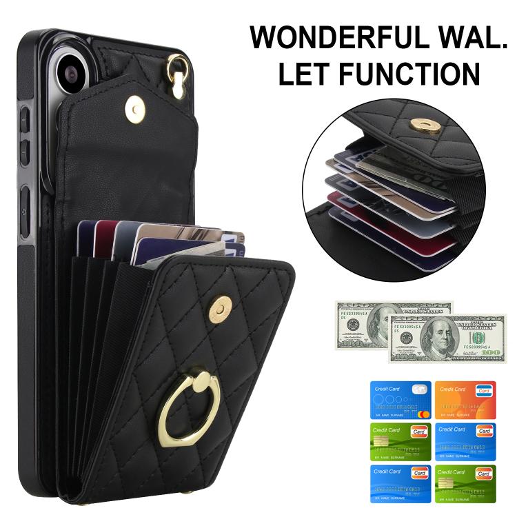 For Samsung Galaxy S26+ 5G Rhombic Texture Card Bag Phone Case with Long Lanyard