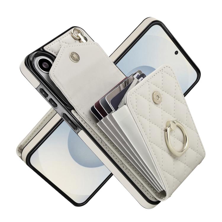 For Samsung Galaxy S26+ 5G Rhombic Texture Card Bag Phone Case with Long Lanyard