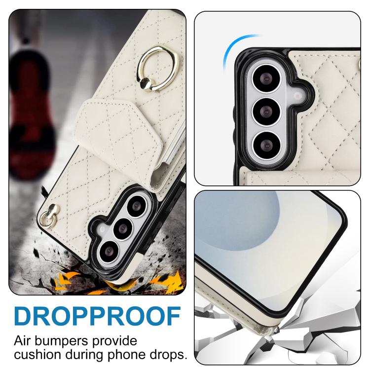 For Samsung Galaxy S26+ 5G Rhombic Texture Card Bag Phone Case with Long Lanyard
