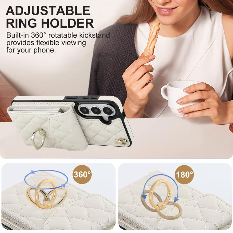 For Samsung Galaxy S26+ 5G Rhombic Texture Card Bag Phone Case with Long Lanyard
