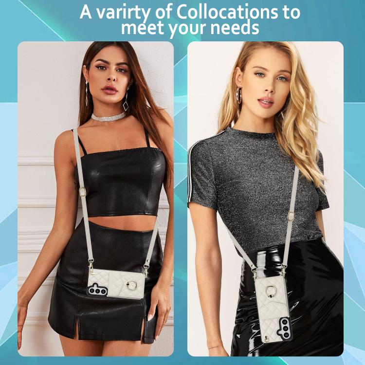 For Samsung Galaxy S26+ 5G Rhombic Texture Card Bag Phone Case with Long Lanyard