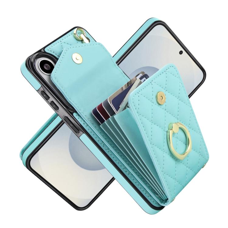 For Samsung Galaxy S26+ 5G Rhombic Texture Card Bag Phone Case with Long Lanyard