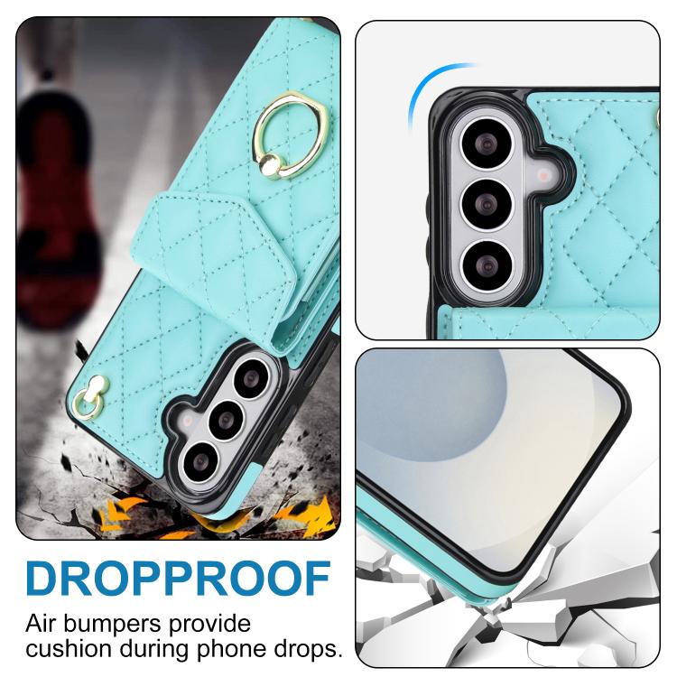 For Samsung Galaxy S26+ 5G Rhombic Texture Card Bag Phone Case with Long Lanyard
