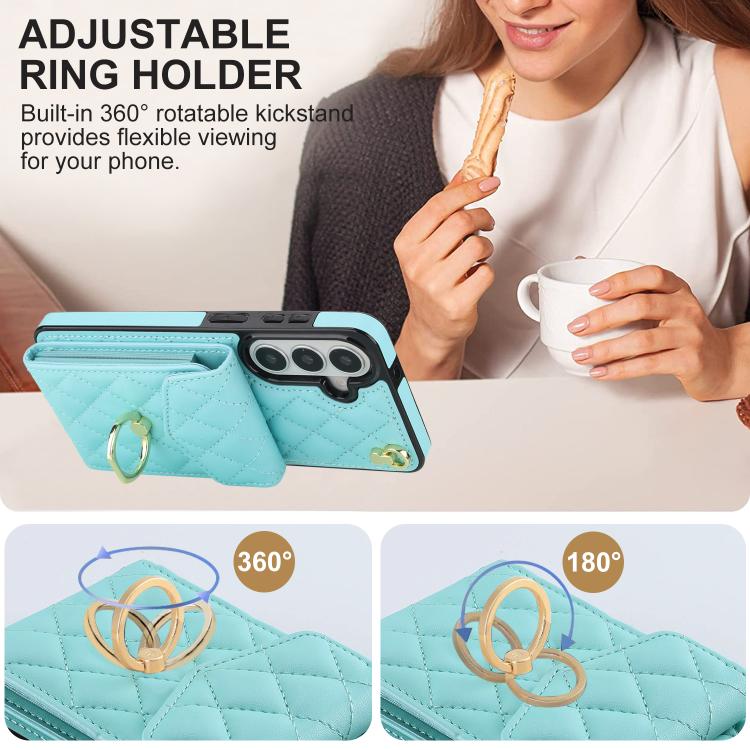 For Samsung Galaxy S26+ 5G Rhombic Texture Card Bag Phone Case with Long Lanyard