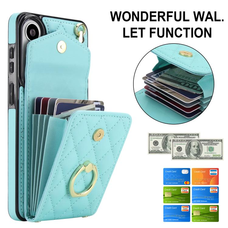 For Samsung Galaxy S26+ 5G Rhombic Texture Card Bag Phone Case with Long Lanyard
