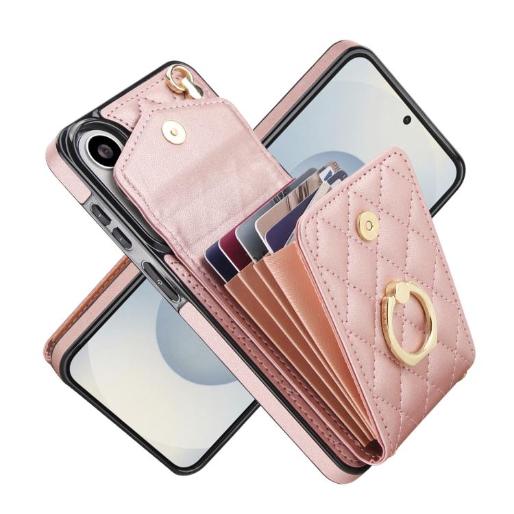 For Samsung Galaxy S26+ 5G Rhombic Texture Card Bag Phone Case with Long Lanyard