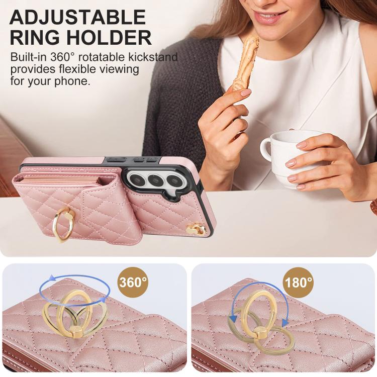 For Samsung Galaxy S26+ 5G Rhombic Texture Card Bag Phone Case with Long Lanyard