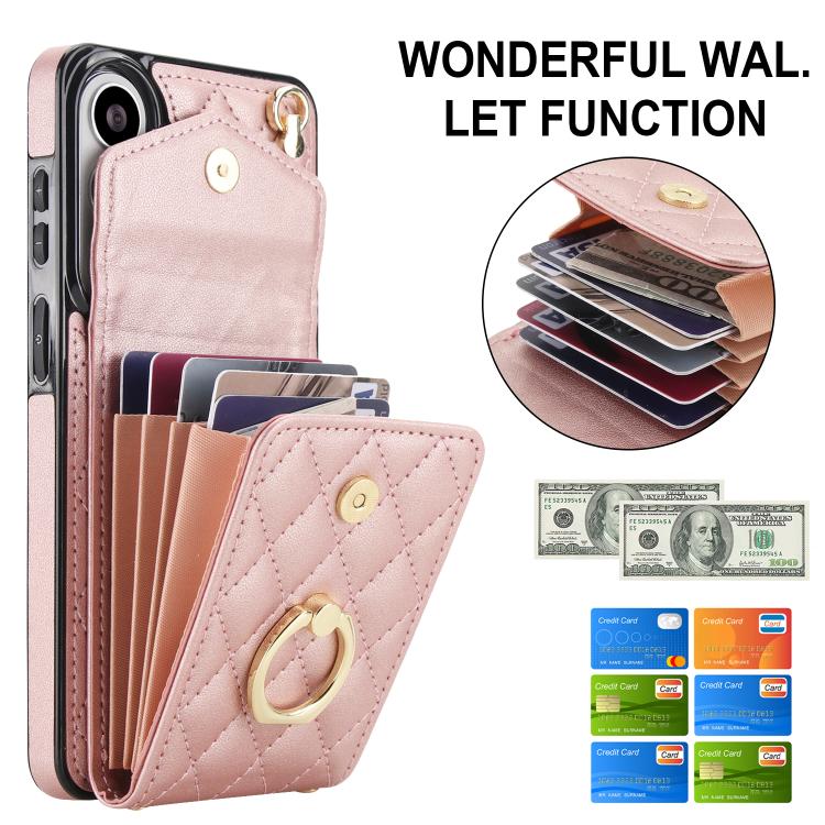 For Samsung Galaxy S26+ 5G Rhombic Texture Card Bag Phone Case with Long Lanyard