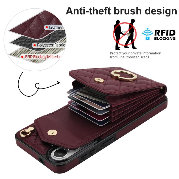For Samsung Galaxy S26+ 5G Rhombic Texture Card Bag Phone Case with Long Lanyard