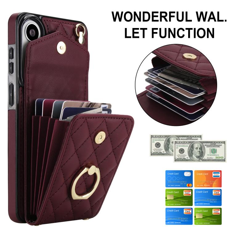 For Samsung Galaxy S26+ 5G Rhombic Texture Card Bag Phone Case with Long Lanyard