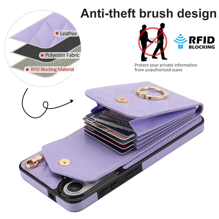 For Samsung Galaxy S26+ 5G Rhombic Texture Card Bag Phone Case with Long Lanyard