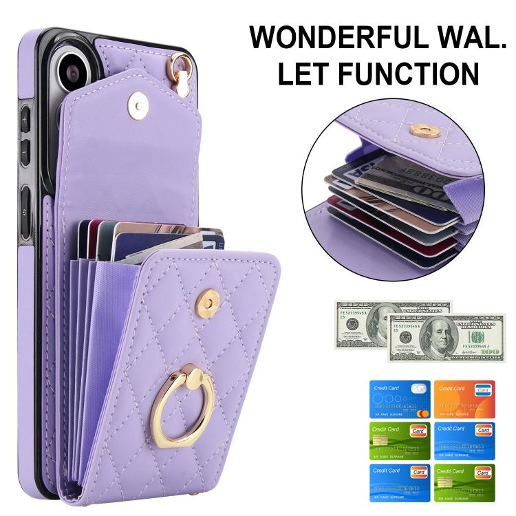 For Samsung Galaxy S26+ 5G Rhombic Texture Card Bag Phone Case with Long Lanyard