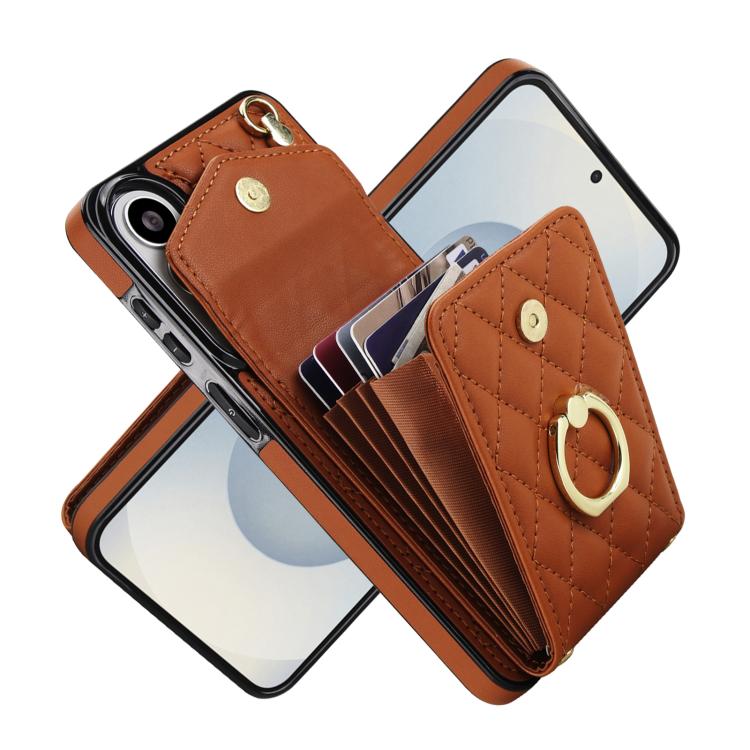 For Samsung Galaxy S26+ 5G Rhombic Texture Card Bag Phone Case with Long Lanyard
