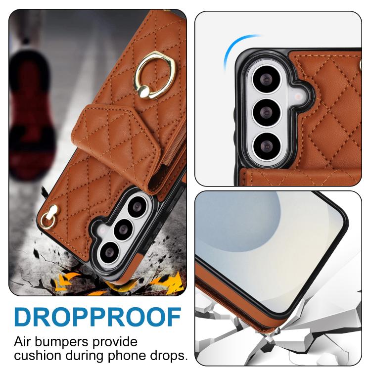 For Samsung Galaxy S26+ 5G Rhombic Texture Card Bag Phone Case with Long Lanyard