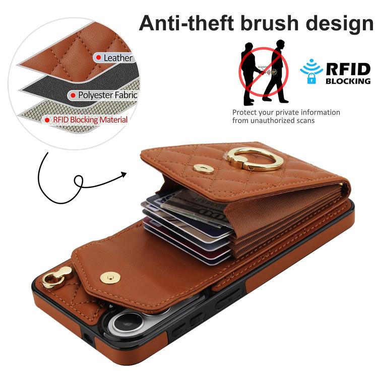 For Samsung Galaxy S26+ 5G Rhombic Texture Card Bag Phone Case with Long Lanyard