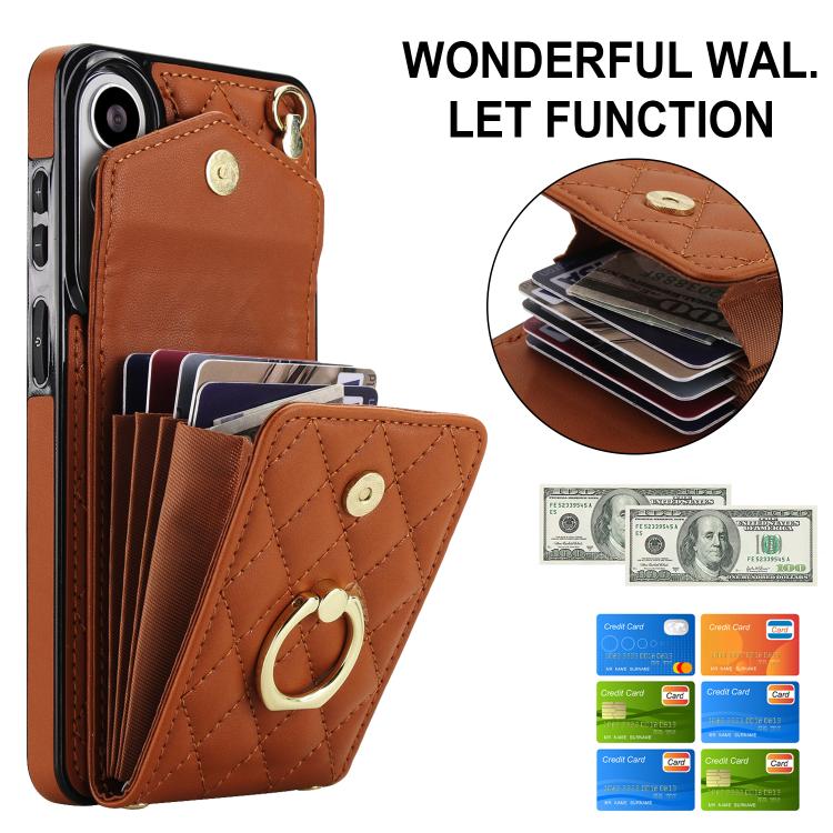 For Samsung Galaxy S26+ 5G Rhombic Texture Card Bag Phone Case with Long Lanyard