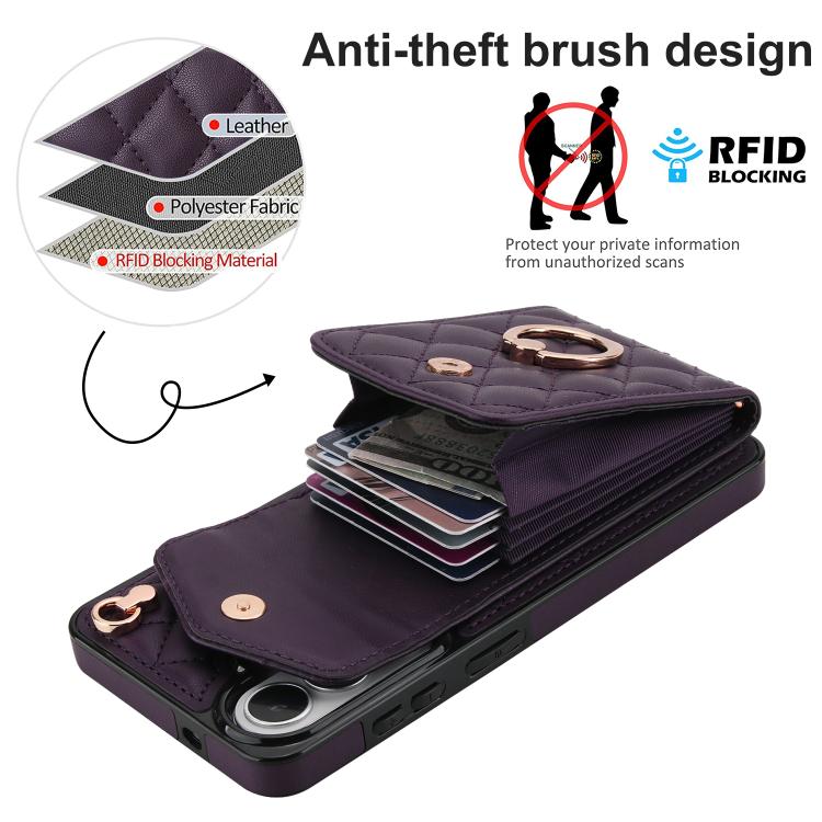 For Samsung Galaxy S26+ 5G Rhombic Texture Card Bag Phone Case with Long Lanyard