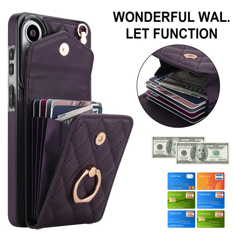 For Samsung Galaxy S26+ 5G Rhombic Texture Card Bag Phone Case with Long Lanyard