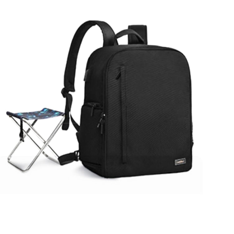 CADeN D6 VII Camera Backpack Shoulders Nylon Camera Lens Bag with Folding Chair, Size:41.5 x 31.5 x 16.5m(Black)