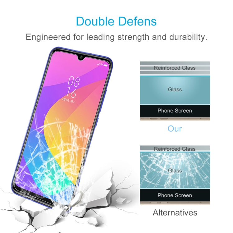For Xiaomi Mi CC9e 50 PCS Half-screen Transparent Tempered Glass Film