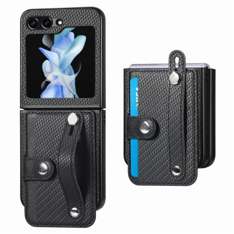 For Samsung Galaxy Z Flip5 Carbon Fiber Wristband Wallet Back Phone Case